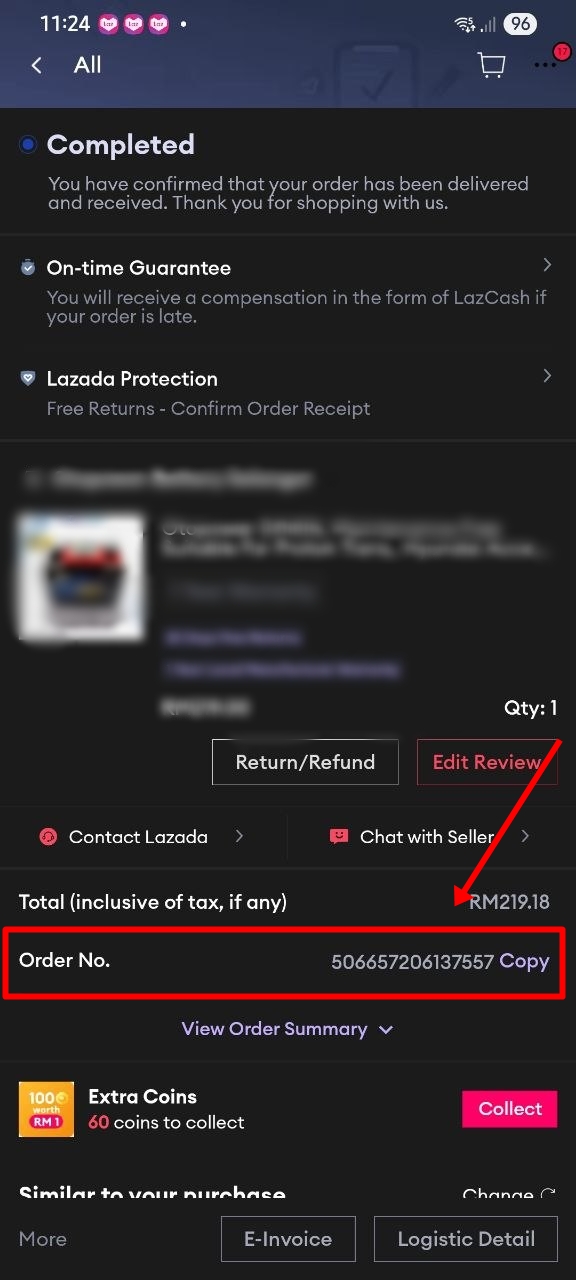 Panduan mencari nombor pesanan Lazada