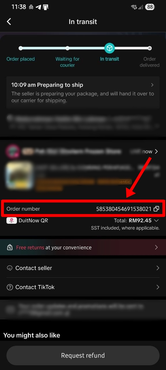 Panduan mencari nombor pesanan TikTok Shop